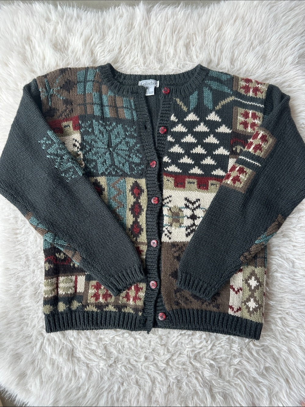 Patterned Knit Sweater with Multi-Color Geometric Design - Picture 2 of 5
